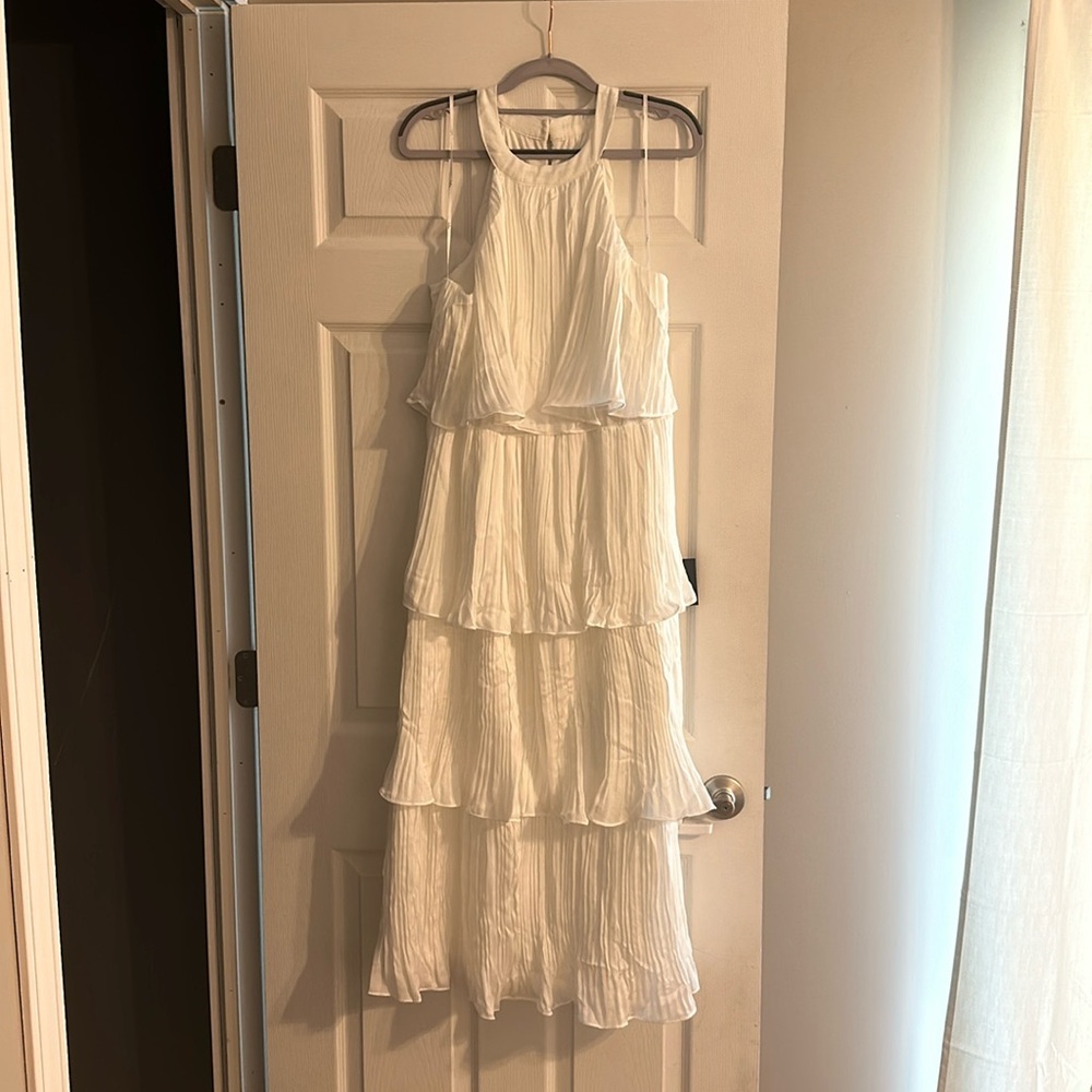 NWT tiered white dress. long midi. size medium